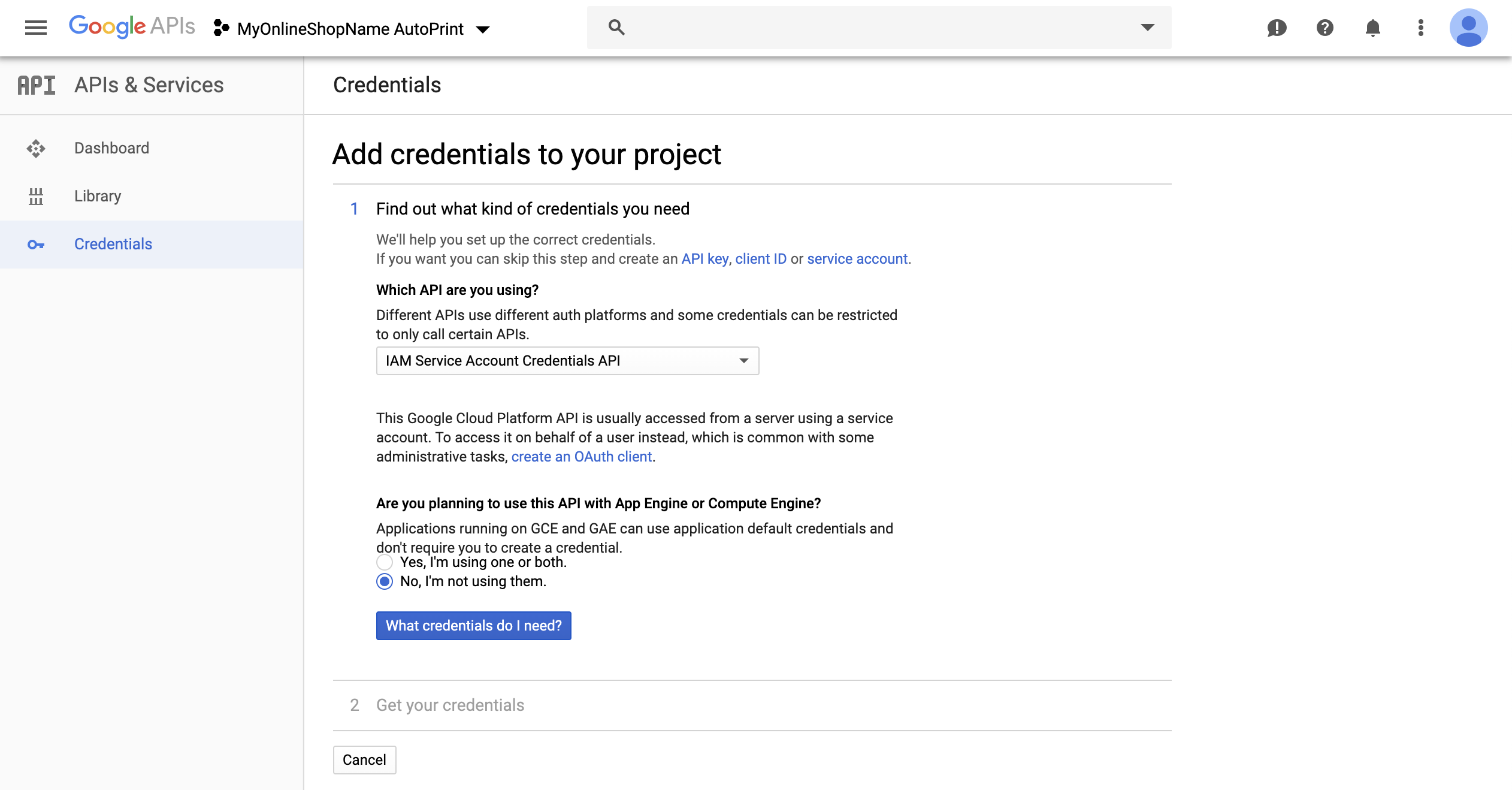 API which credentials